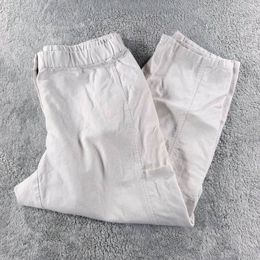Eileen Fisher Cargo Pants Women PL White Organic Cotton Hemp Straight Leg